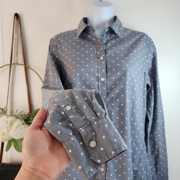 Banana Republic Soft Wash Gray Polka Dot Long Sleeve Shirt Size Small - Picture 4 of 9